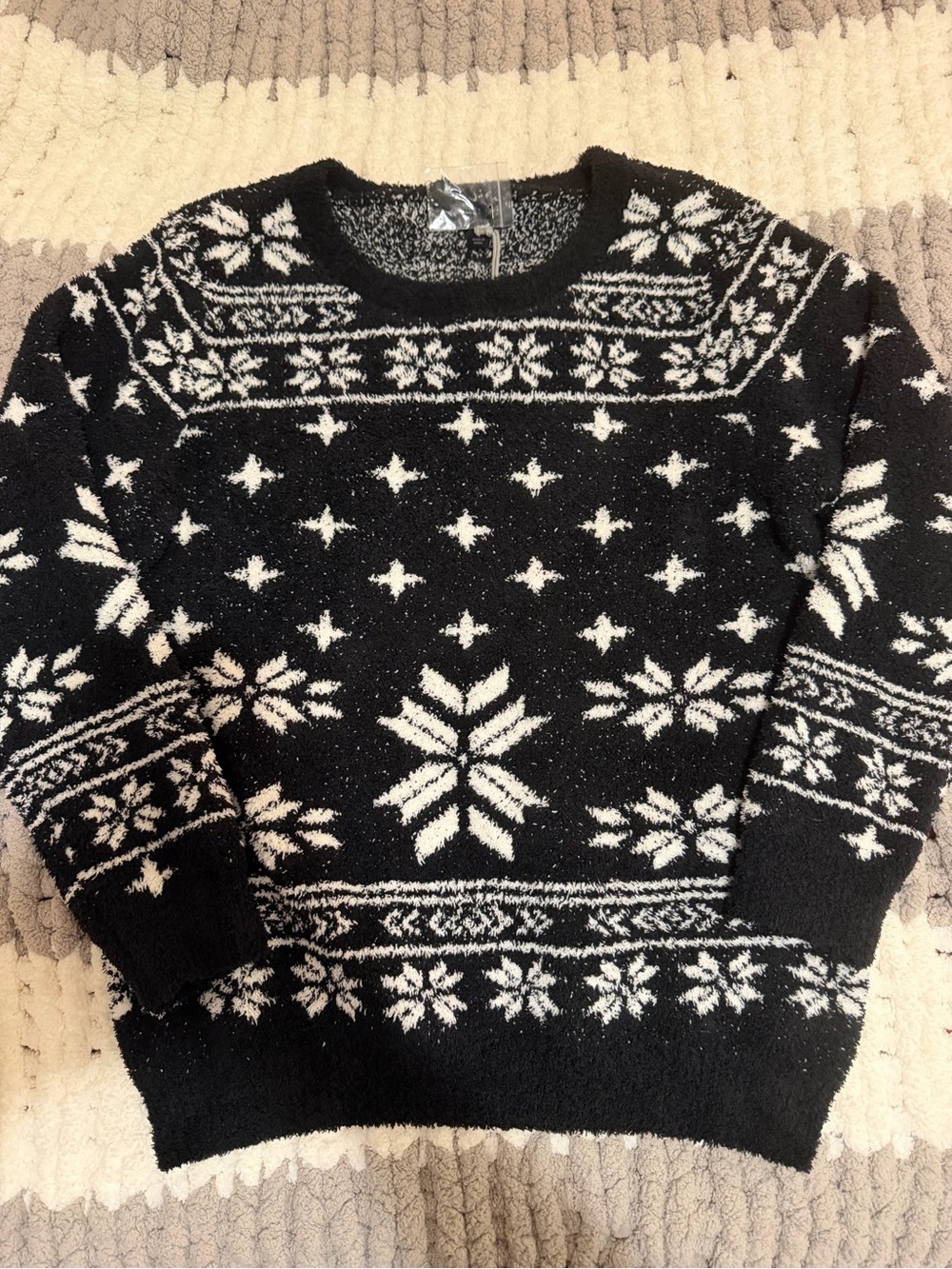 NWT Barefoot dreams black fair isle cozy chic seaside crewneck pullover Large - Picture 2 of 6